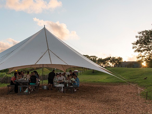 Chef Justin Smith's outdoor farm-dinner dining experience  Kauai Ono  had moved since the previous year from Hanalei to the grounds of the Princeville Ranch. May 14, 2015 6:56 PM