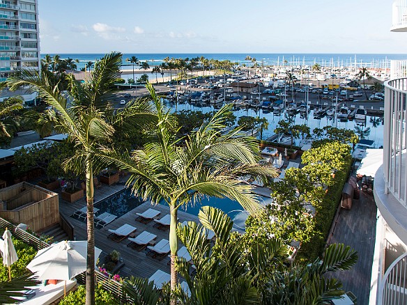 The pool and harbor view May 7, 2015 7:35 AM : Oahu