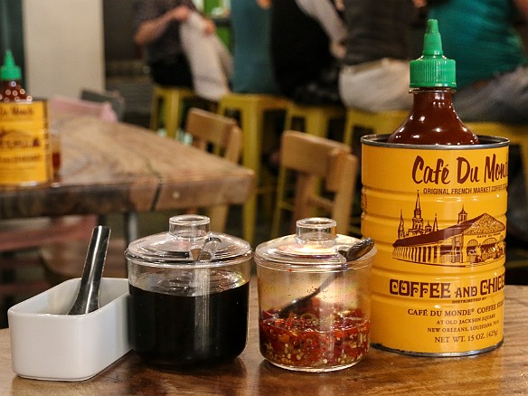 Table condiments, love the sriracha in the Cafe Du Monde cans May 7, 2015 1:37 PM : Oahu