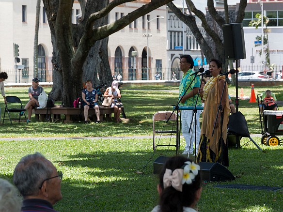 After the blowing of the conch shells they sing the Hawaii state song "Hawaiʻi Ponoʻī" written in 1874 by King David Kalākaua May 12, 2017 12:03 PM