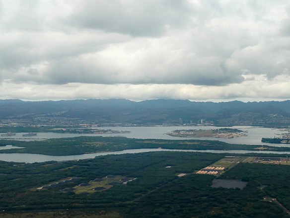 Time to say goodbye to Hawaii until next year. Flying over Pearl Harbor, you can just make out the Arizona Memorial at the very edge of the picture, to the left of the three battleships May 27, 2017 1:08 PM