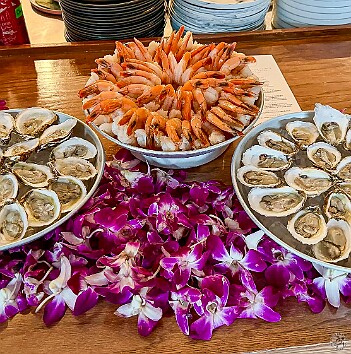 Maxine70thBirthday-034 The banchan shared space with the raw bar- Niantic Bay oysters and jumbo gulf shrimp 🦪🦐