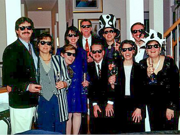 The Olander Lane neighborhood crew ringing in the New Year, from L-R: Bruce Plumley, Kathy Plumley, Catie Olinski, Kathleen Rugens, Mike Olinski, Kerry Rugens, Dave Zeleznik, Julie Gladstone, David Gladstone, Maxine Klein Jan 1, 2000 12:00 AM : Bruce Plumley, Catie Olinski, David Gladstone, David Zeleznik, Julie Gladstone, Kathleen Rugens, Kathy Plumley, Kerry Rugens, Maxine Klein, Mike Olinski, New Year 2000