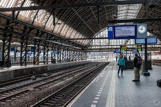 Amsterdam2025-018 Max tasked me with planning a day outing to see windmills and traditional cheese making. So, on a cold rainy Sunday morning we're waiting in Centraal Station...