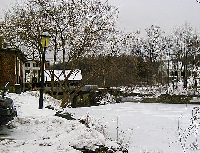 Woodstock VT 2004-01-008 View of the falls on the Ottauquechee River near the Simon Pearce gallery in Quechee, VT