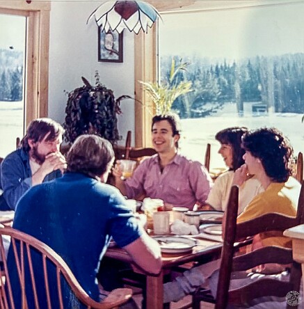 HancockVT Thanksgiving1987-001 Breakfast, most likely consisting of FFFT's (Floyd's Famous French Toast), after a communal Thanksgiving dinner at Floyd's place in the North Hollow between...