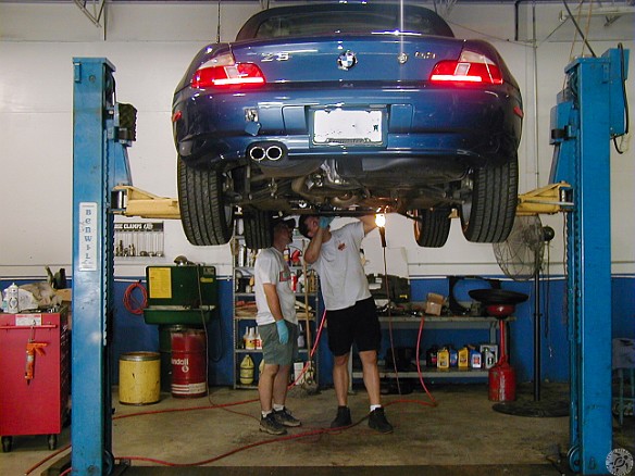 Unorthodox Pulleys-011 Two of Alain Chebeir's techs, removing the factory pulleys from my car. I wish I could remember their names, but they were very thorough and very professional....